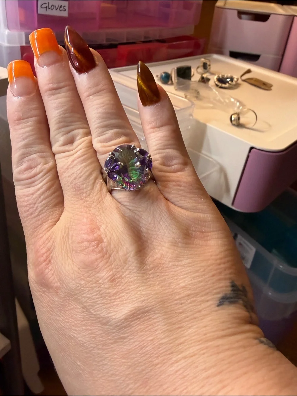 Mystic Topaz and Amethyst Cocktail Ring - Silver